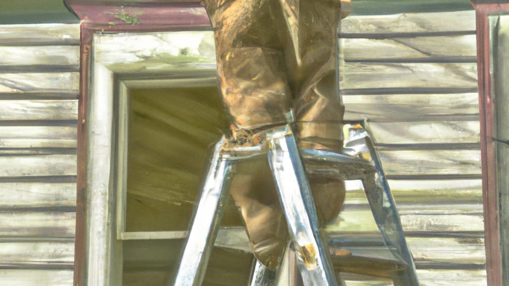 Man climbing ladder on Collinsville, Illinois home to replace roof