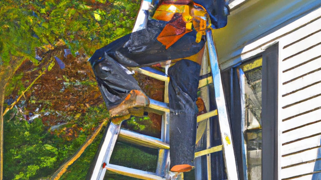 Man climbing ladder on Colts Neck, New Jersey home to replace roof