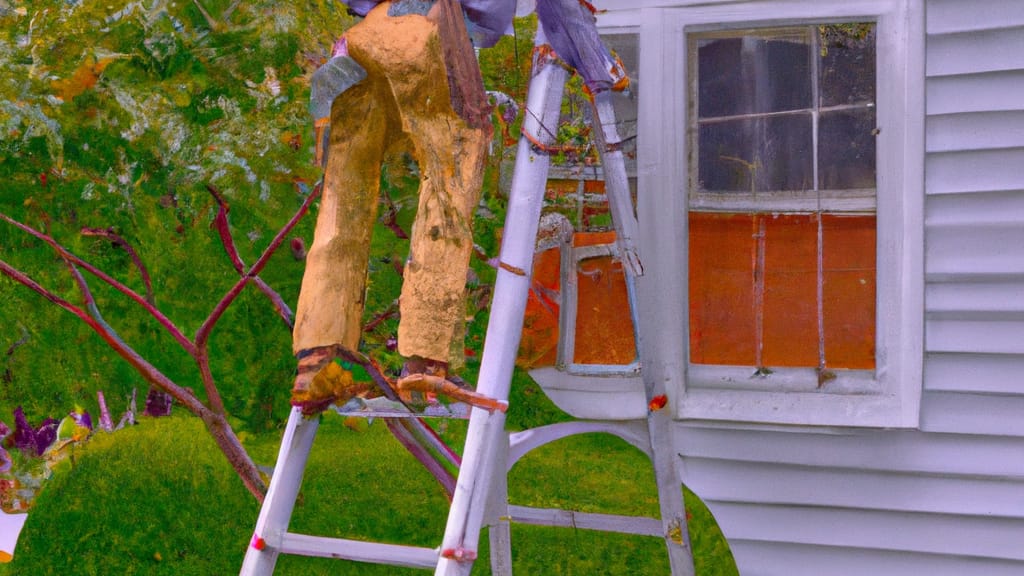 Man climbing ladder on Columbia, Connecticut home to replace roof