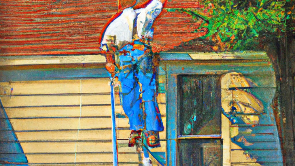 Man climbing ladder on Columbia, Mississippi home to replace roof