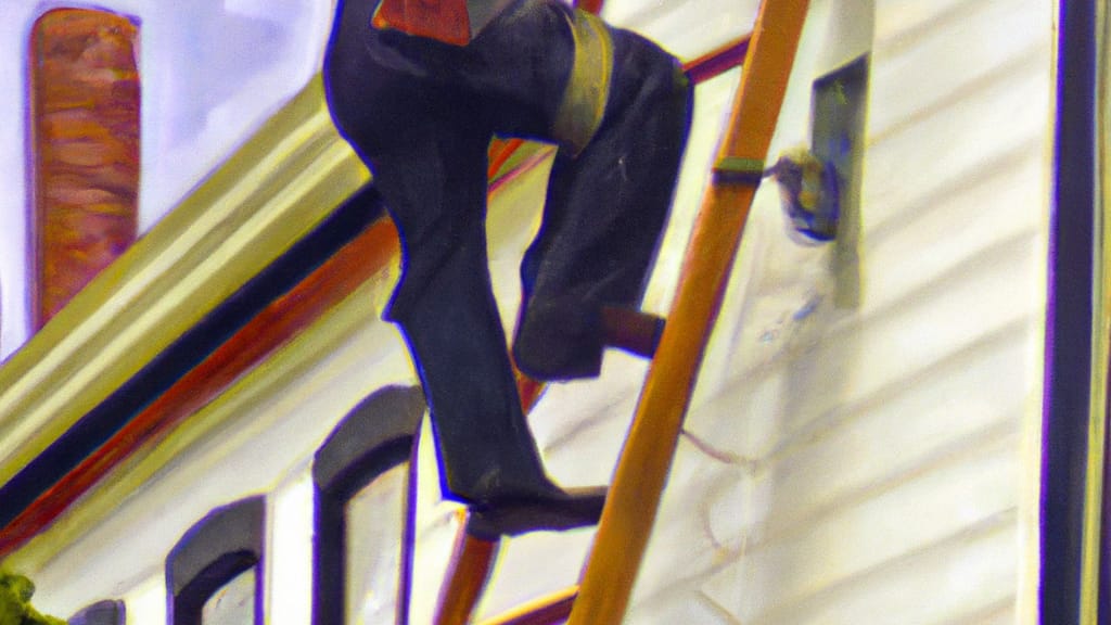 Man climbing ladder on Columbus, Nebraska home to replace roof