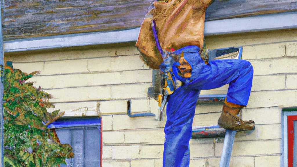 Man climbing ladder on Columbus, Ohio home to replace roof