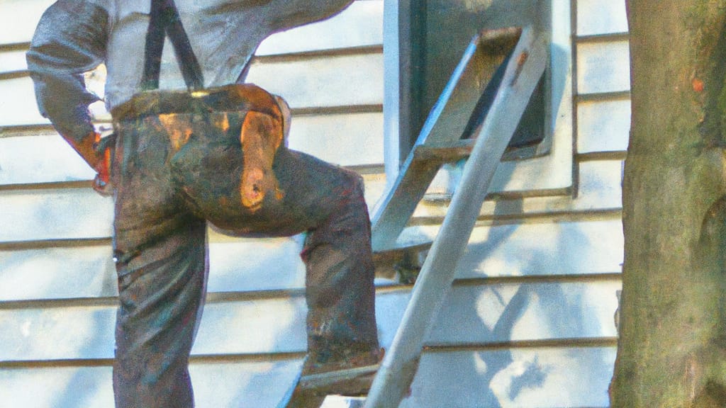 Man climbing ladder on Comstock Park, Michigan home to replace roof