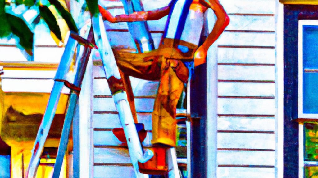 Man climbing ladder on Conshohocken, Pennsylvania home to replace roof