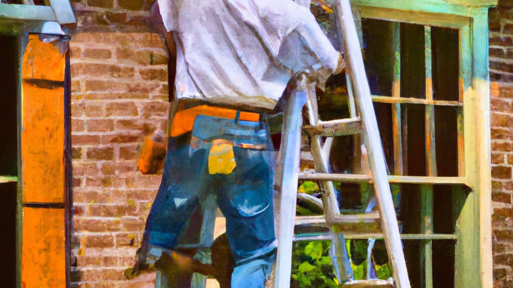 Man climbing ladder on Conway, Arkansas home to replace roof