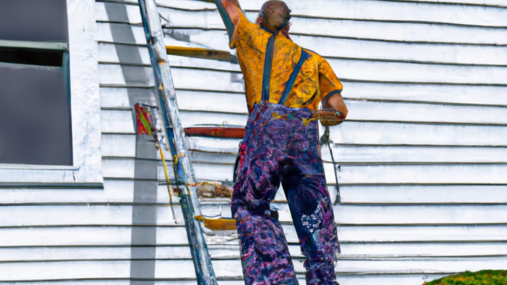 Man climbing ladder on Copiague, New York home to replace roof