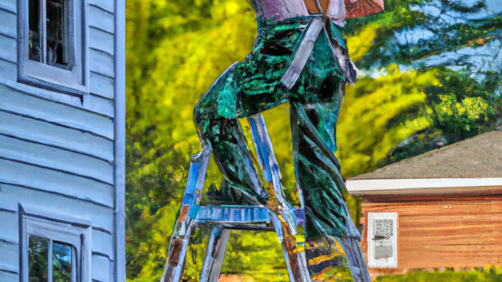Man climbing ladder on Cornelius, North Carolina home to replace roof