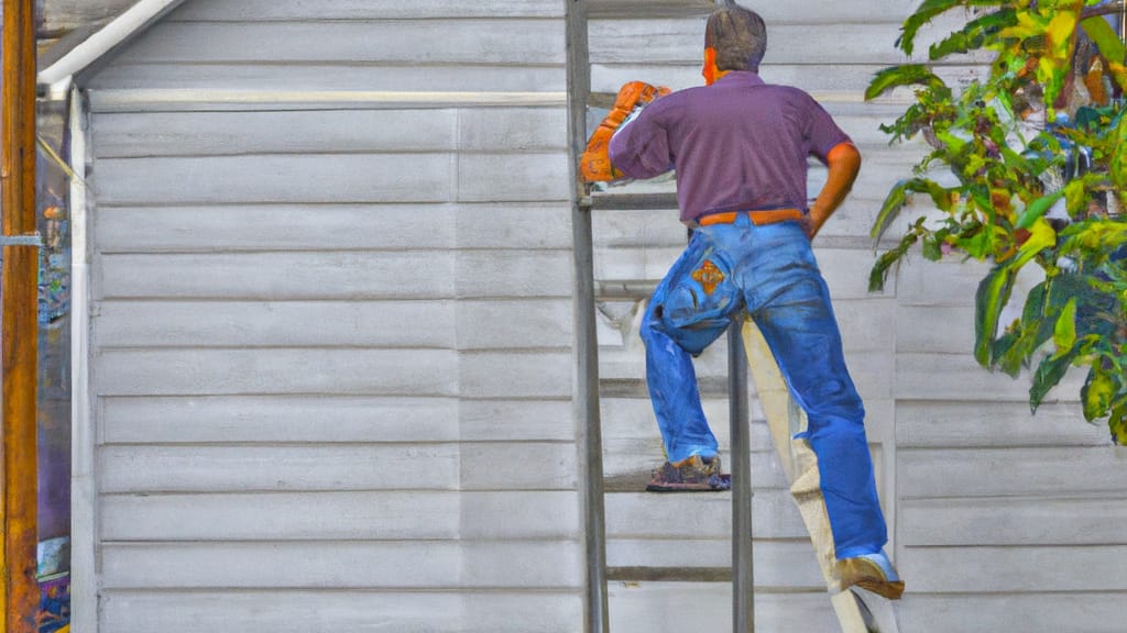 Man climbing ladder on Corpus Christi, Texas home to replace roof