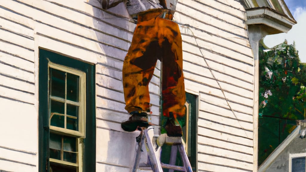 Man climbing ladder on Corry, Pennsylvania home to replace roof