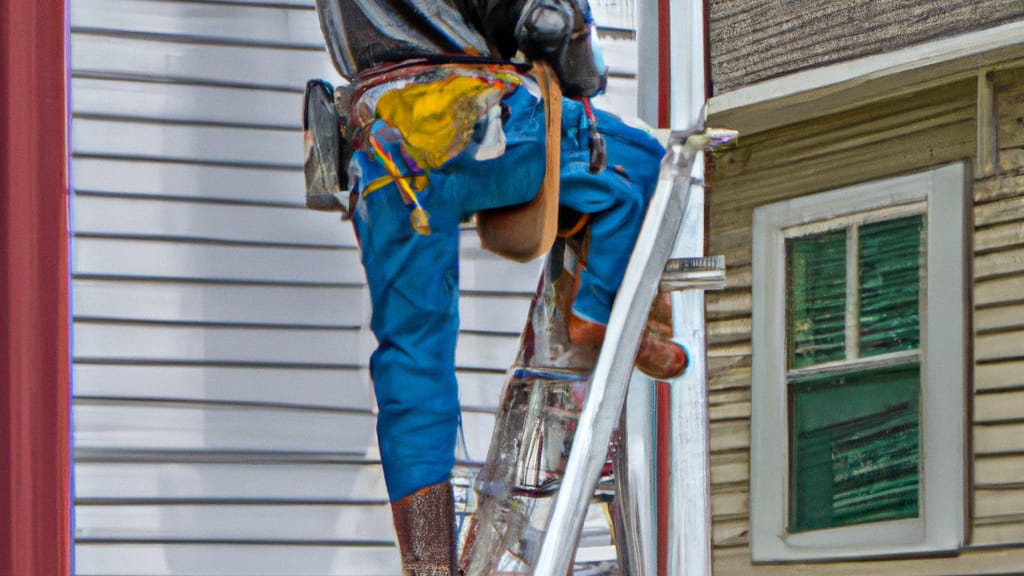 Man climbing ladder on Council Bluffs, Iowa home to replace roof