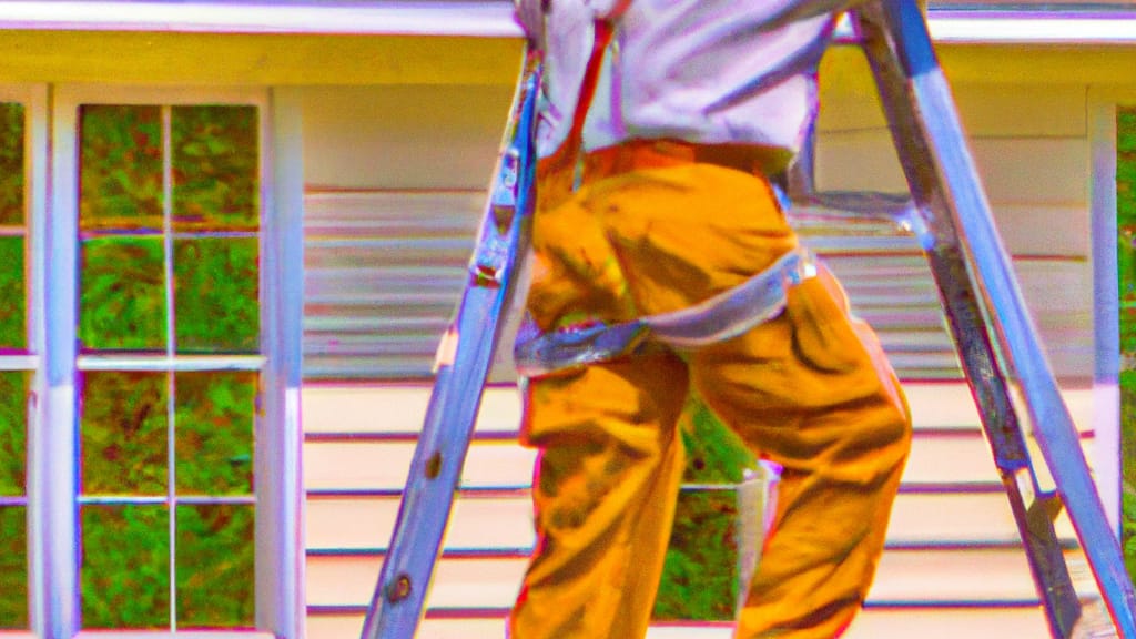 Man climbing ladder on Cresskill, New Jersey home to replace roof