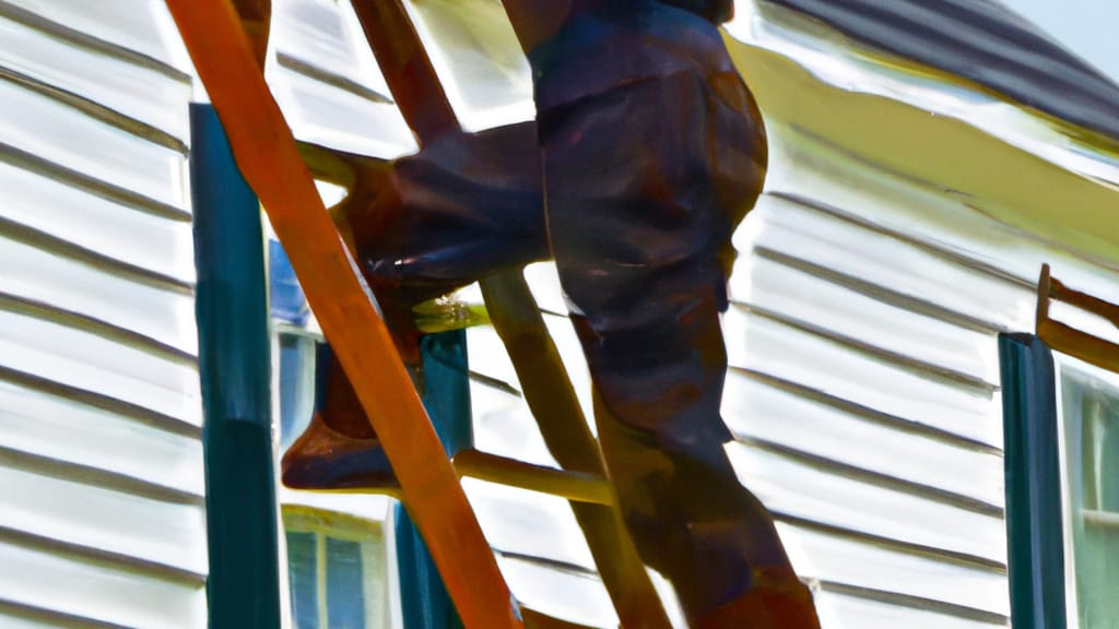 Man climbing ladder on Crofton, Maryland home to replace roof