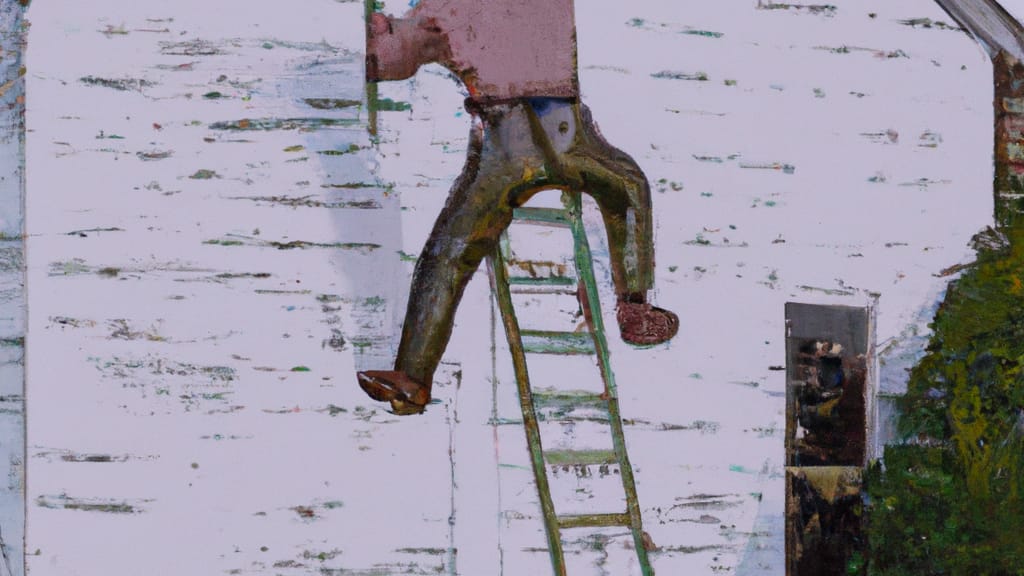 Man climbing ladder on Crossett, Arkansas home to replace roof