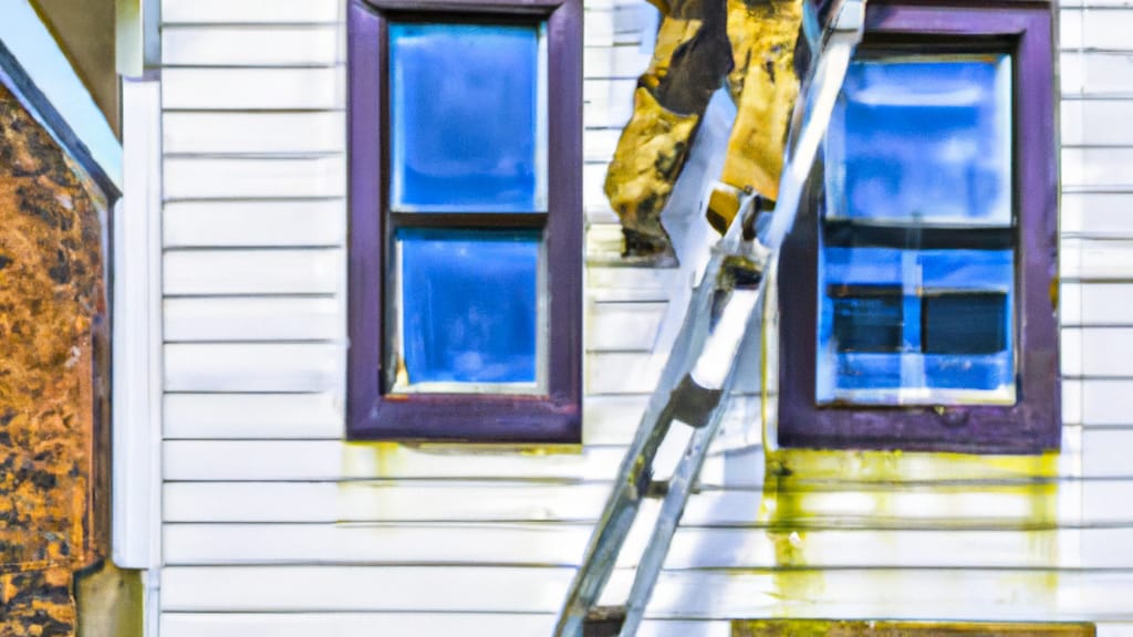 Man climbing ladder on Cumberland, Maryland home to replace roof
