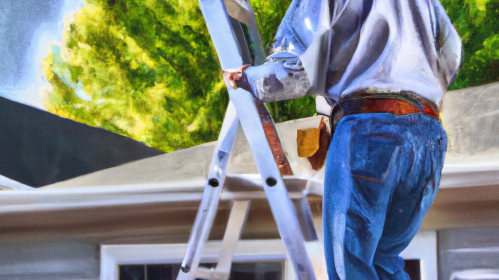 Man climbing ladder on Dallas, Georgia home to replace roof
