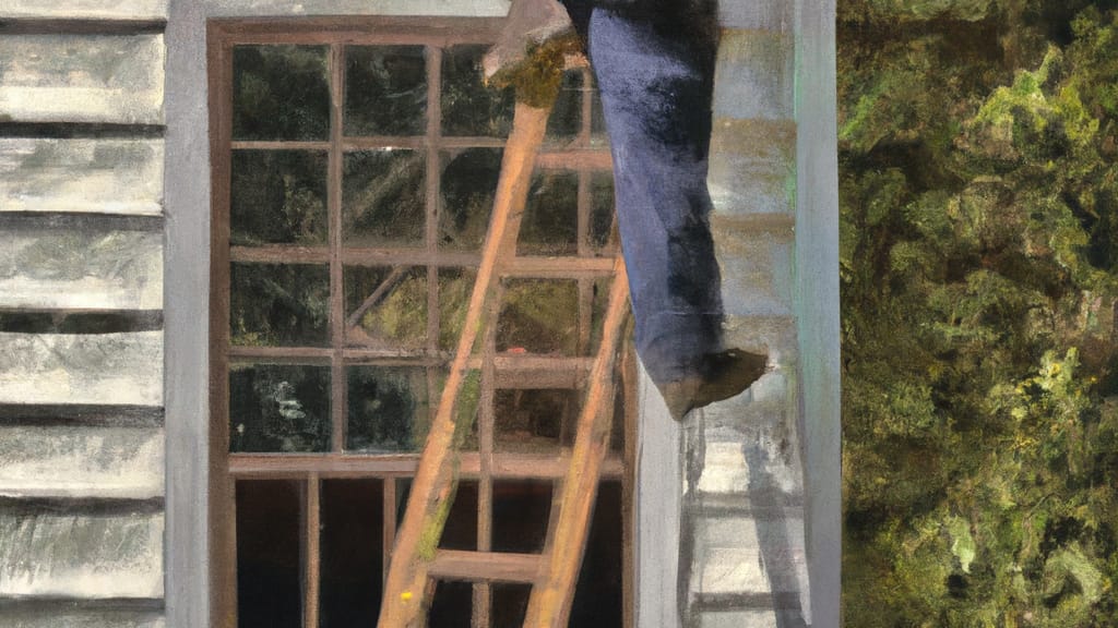 Man climbing ladder on Dalton, Georgia home to replace roof