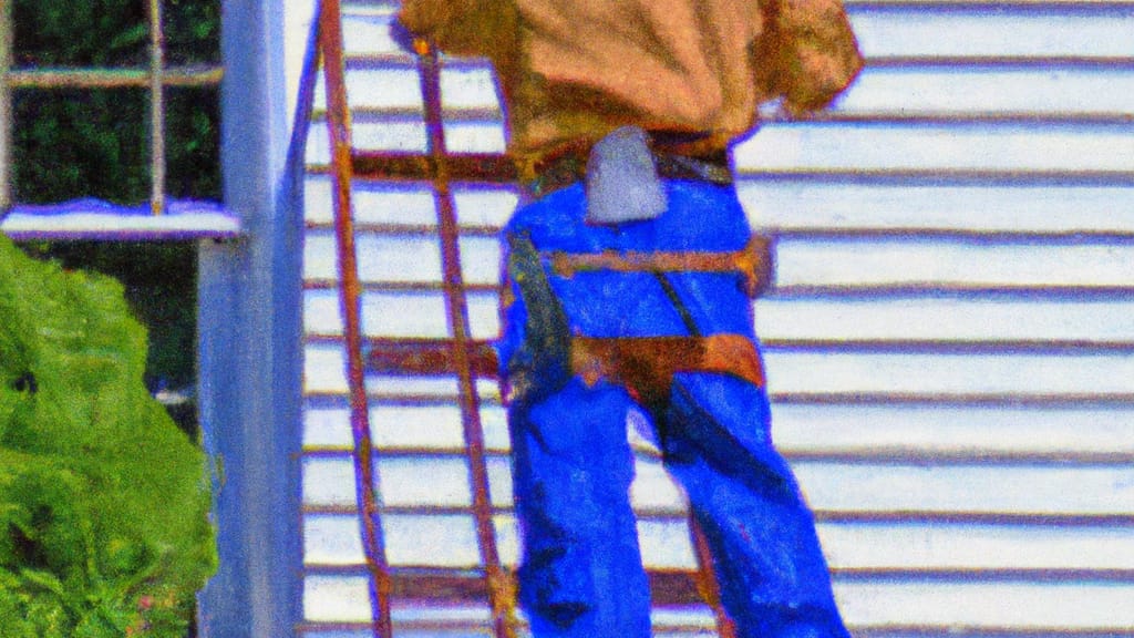 Man climbing ladder on Dalton, Massachusetts home to replace roof