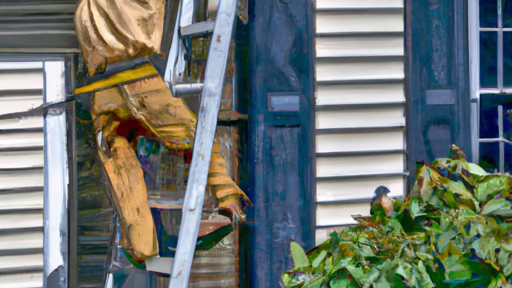 Man climbing ladder on Damascus, Maryland home to replace roof