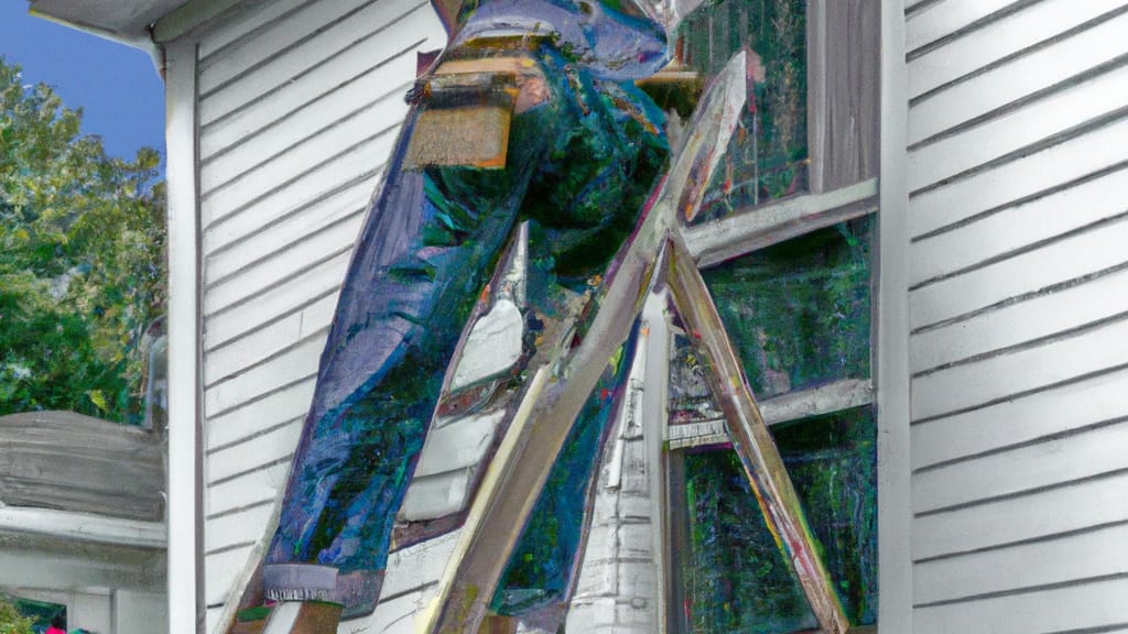 Man climbing ladder on Danville, Virginia home to replace roof
