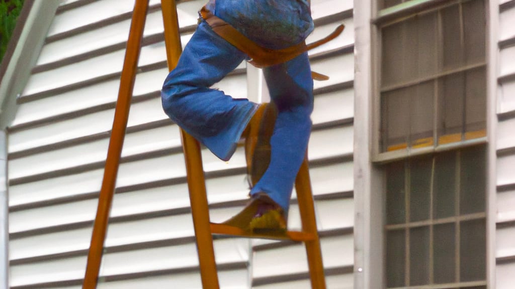 Man climbing ladder on Darby, Pennsylvania home to replace roof