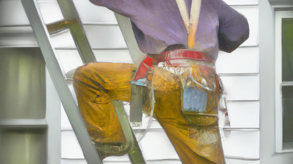 Man climbing ladder on Darien, Illinois home to replace roof