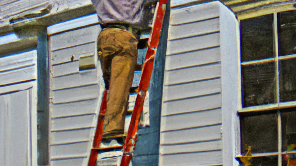 Man climbing ladder on Darlington, South Carolina home to replace roof