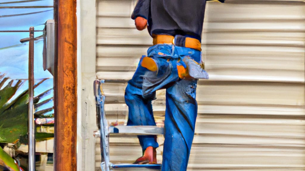 Man climbing ladder on Daytona Beach, Florida home to replace roof