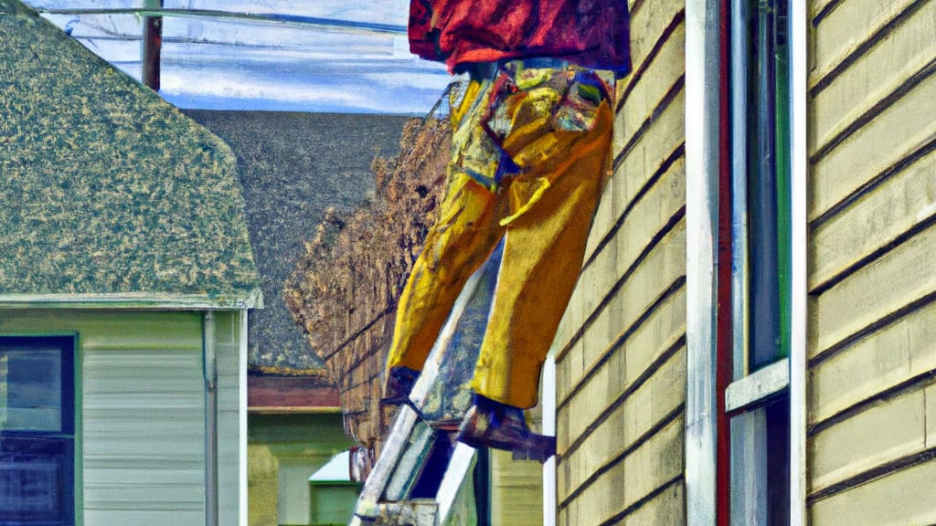 Man climbing ladder on De Pere, Wisconsin home to replace roof