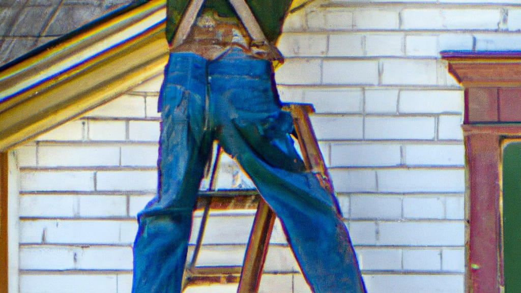 Man climbing ladder on De Witt, Iowa home to replace roof