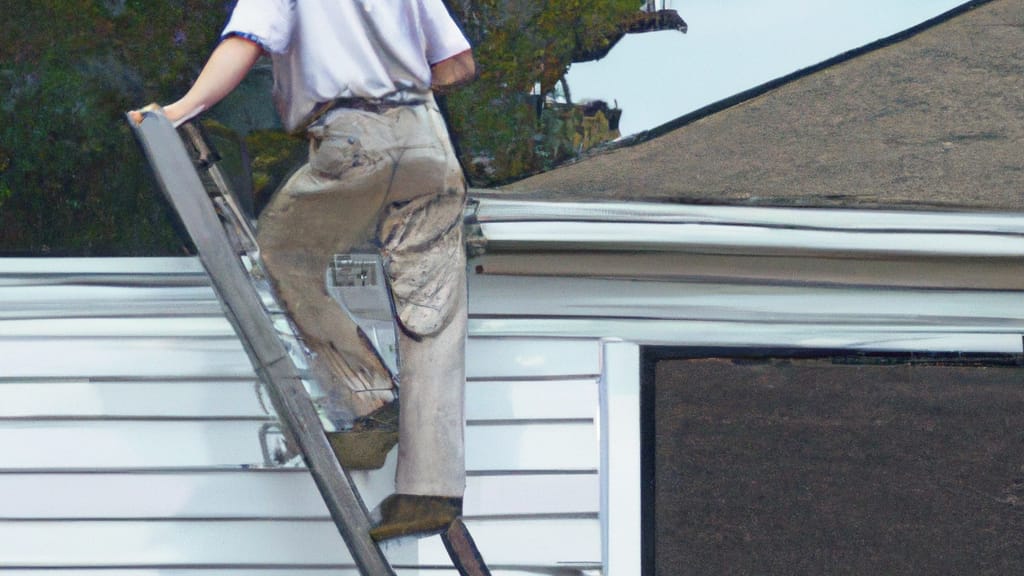 Man climbing ladder on Dearborn Heights, Michigan home to replace roof