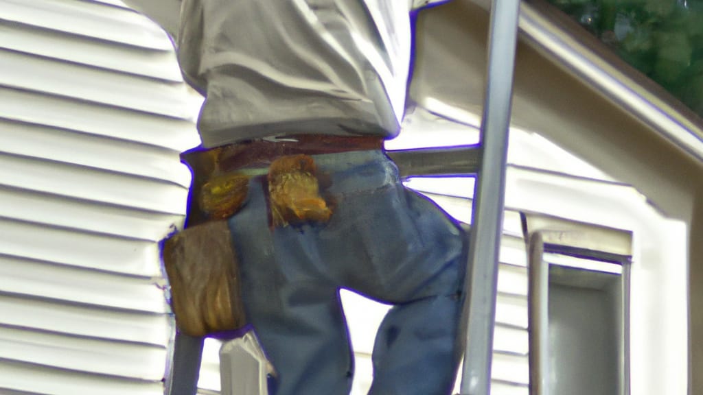 Man climbing ladder on Deerfield, Illinois home to replace roof