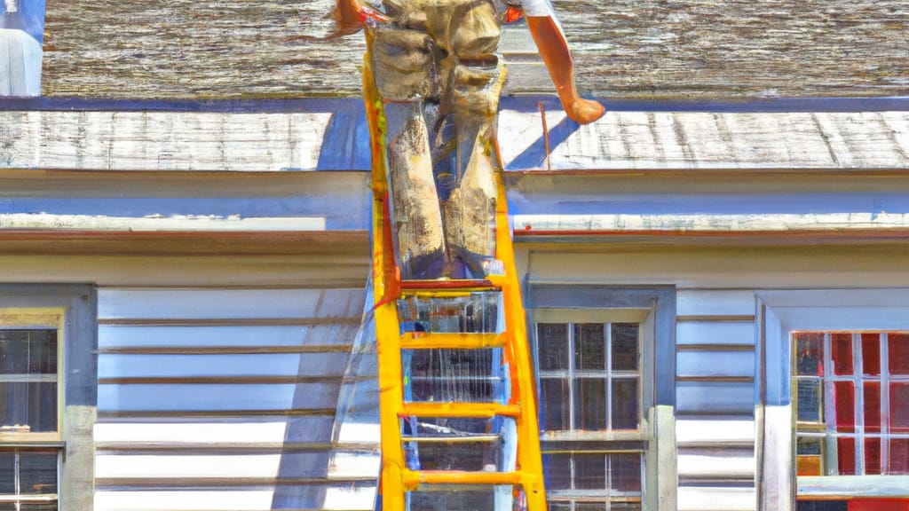 Man climbing ladder on Delmar, New York home to replace roof