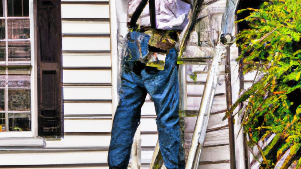 Man climbing ladder on Denham Springs, Louisiana home to replace roof