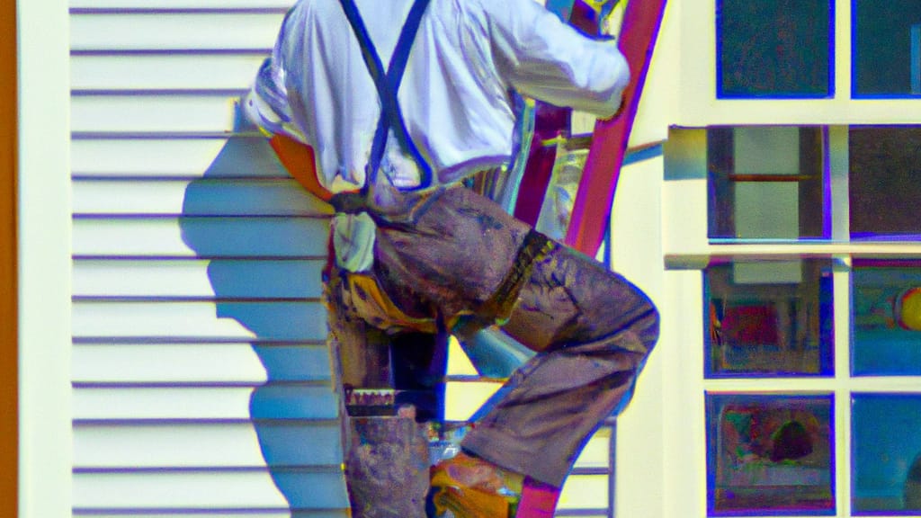 Man climbing ladder on Derry, New Hampshire home to replace roof