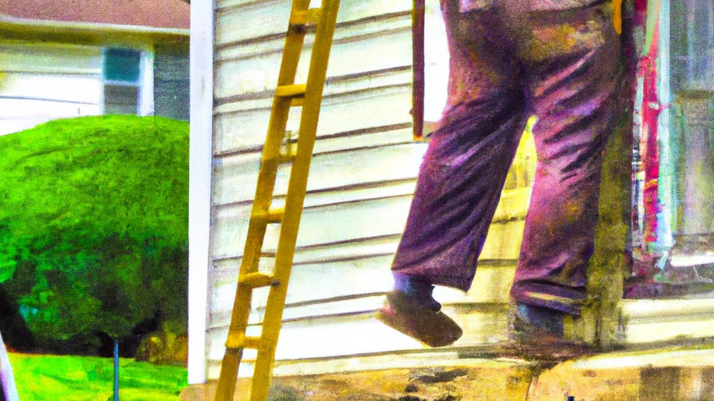 Man climbing ladder on Detroit, Michigan home to replace roof