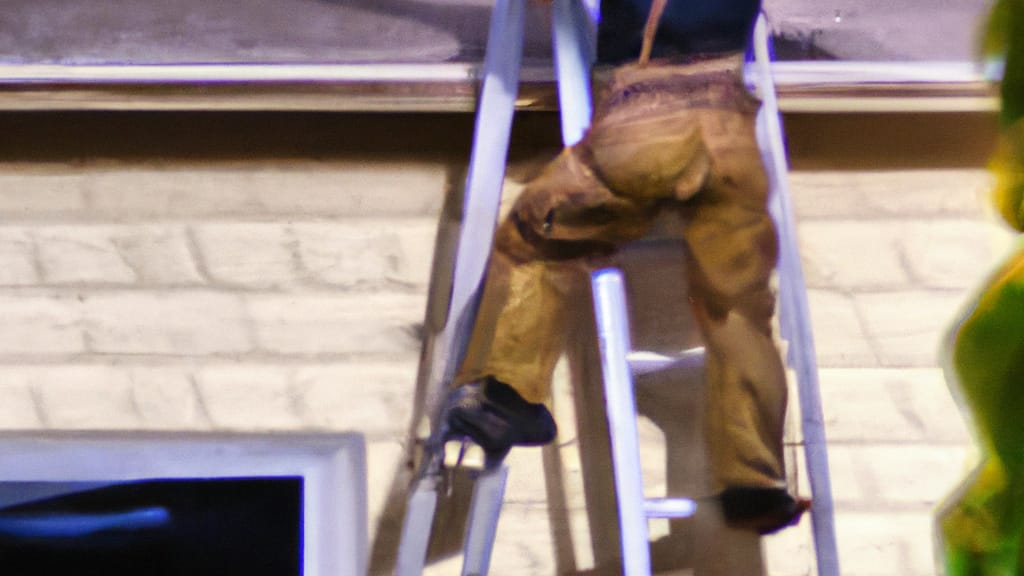 Man climbing ladder on Diamond Bar, California home to replace roof
