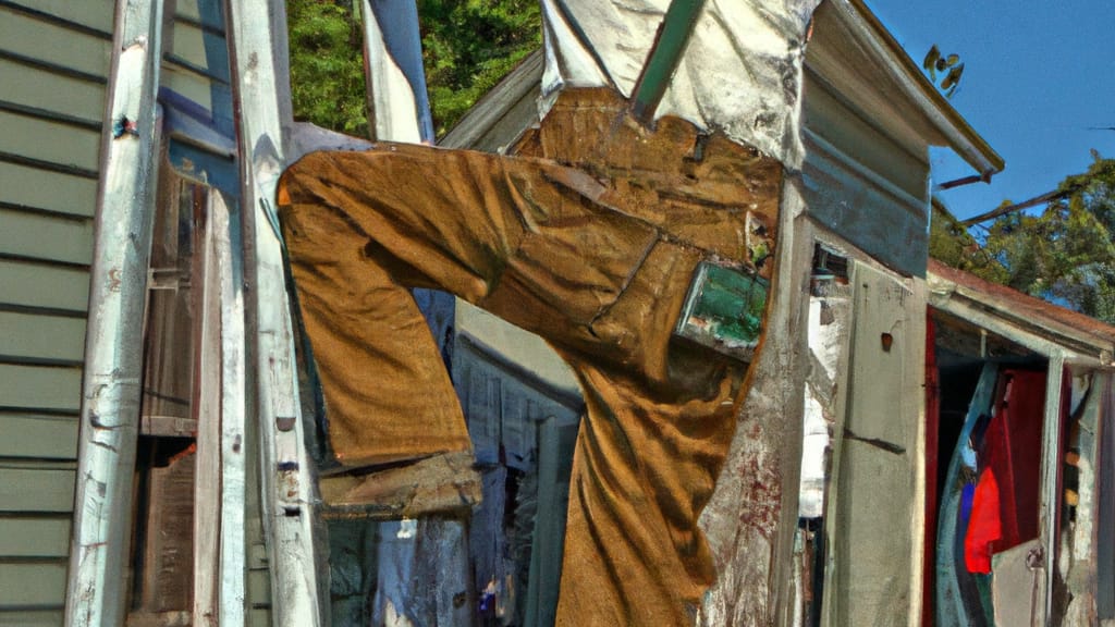 Man climbing ladder on Diamondhead, Mississippi home to replace roof