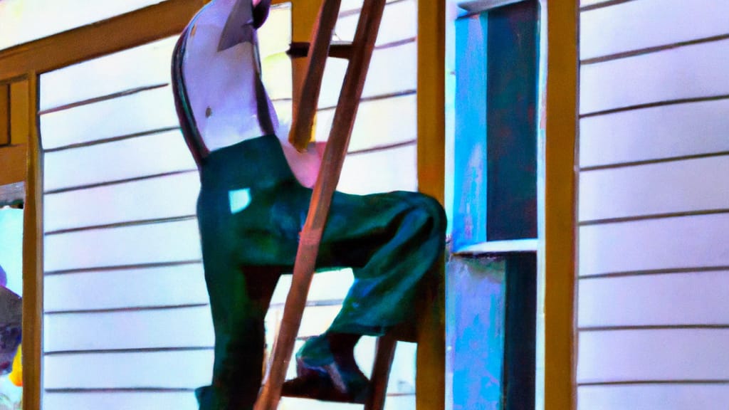 Man climbing ladder on Discovery Bay, California home to replace roof