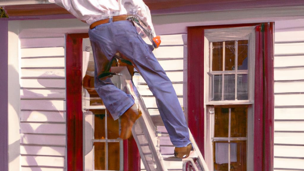 Man climbing ladder on Dobbs Ferry, New York home to replace roof