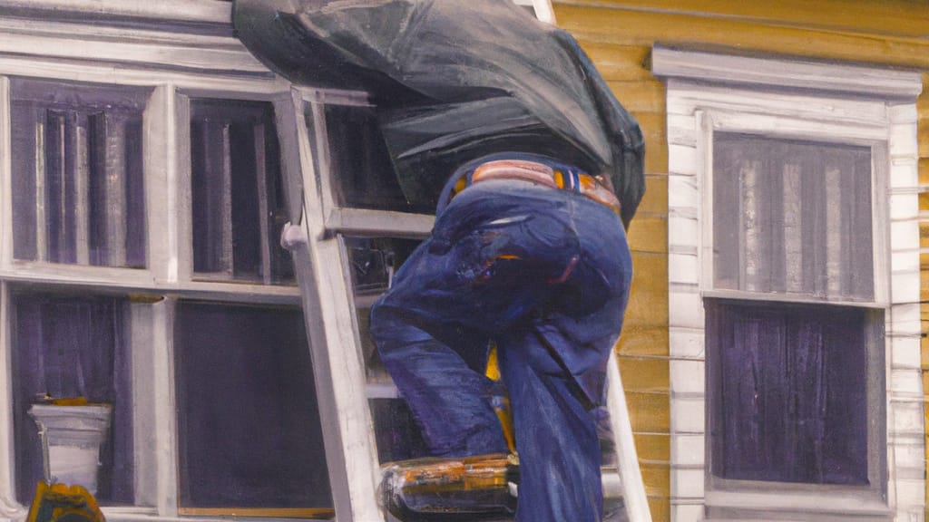 Man climbing ladder on Donora, Pennsylvania home to replace roof