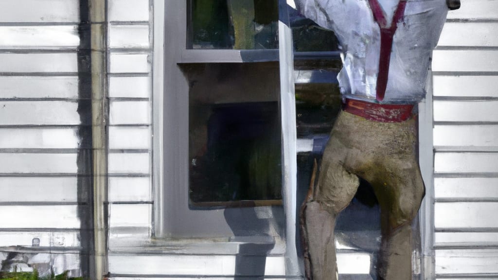 Man climbing ladder on Douglas, Massachusetts home to replace roof