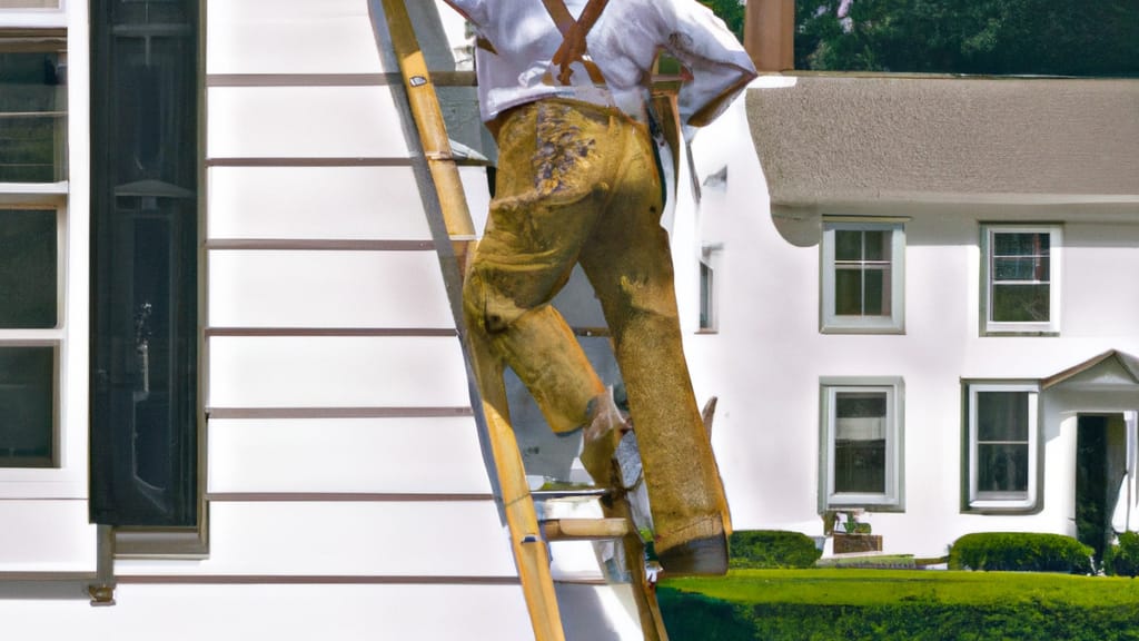 Man climbing ladder on Dover, Pennsylvania home to replace roof