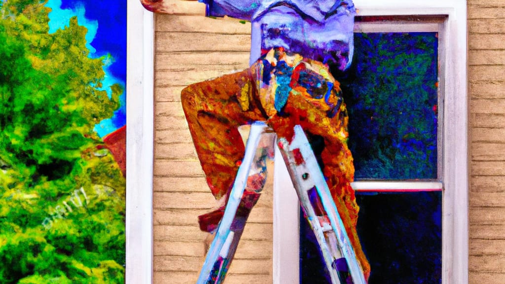 Man climbing ladder on Duluth, Minnesota home to replace roof