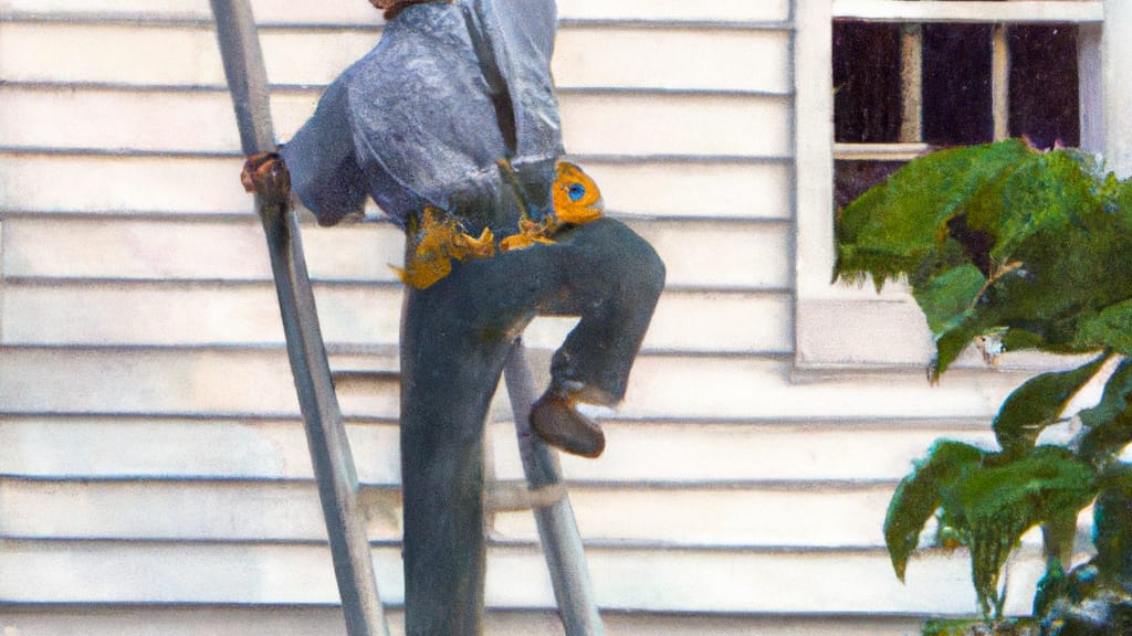 Man climbing ladder on Dumfries, Virginia home to replace roof