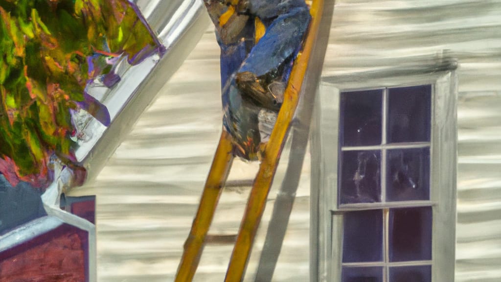 Man climbing ladder on Dunn Loring, Virginia home to replace roof