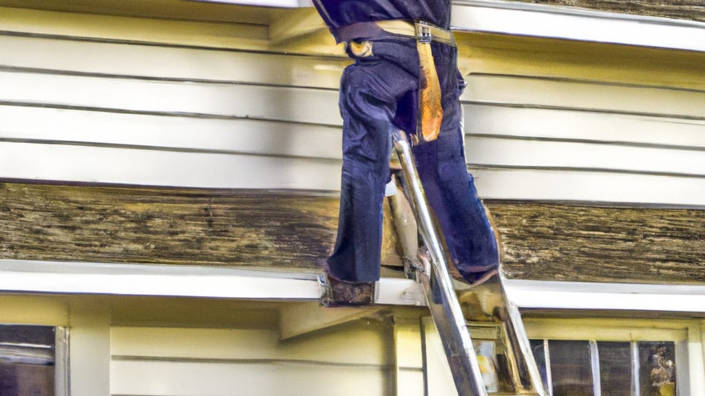 Man climbing ladder on Dupont, Washington home to replace roof