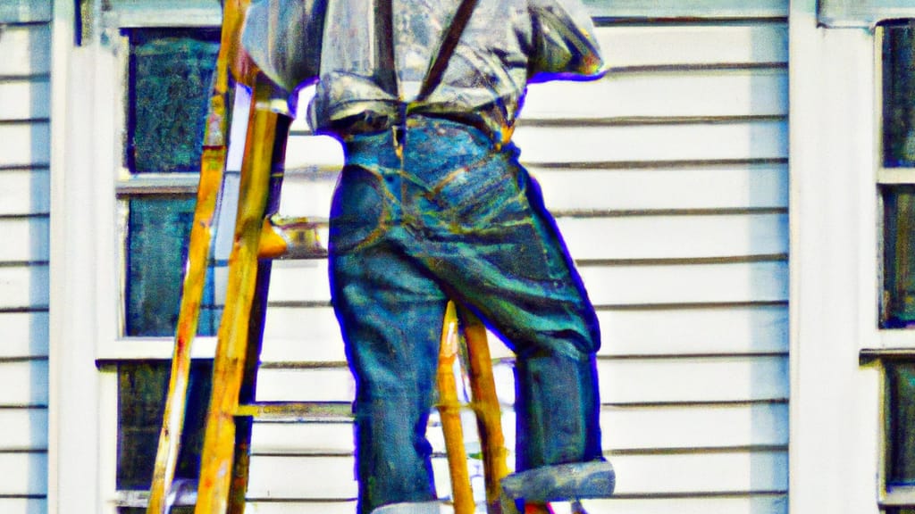 Man climbing ladder on Durham, North Carolina home to replace roof
