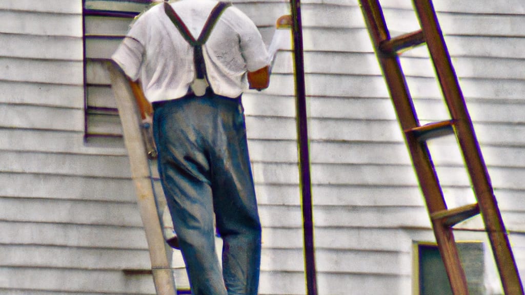 Man climbing ladder on Dyer, Indiana home to replace roof