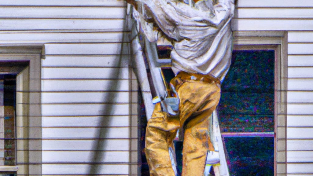 Man climbing ladder on East Alton, Illinois home to replace roof