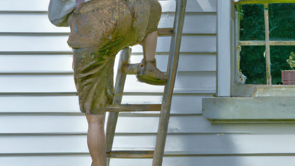 Man climbing ladder on East Earl, Pennsylvania home to replace roof